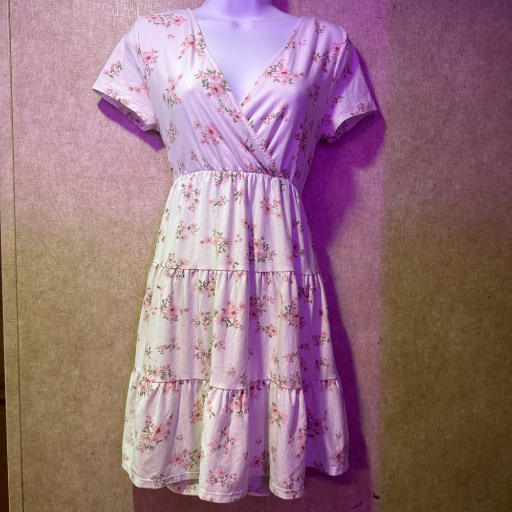 Cottagecore romantic pink floral tiered Dress
